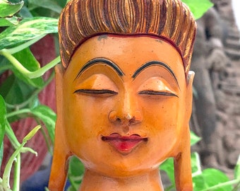 Vintage Buddha Head Statue/Hand Painted Buddha Statuette/Indian Buddhism Figurine/Home Decor/Religious Meditation Figure/Indian Handicrafts