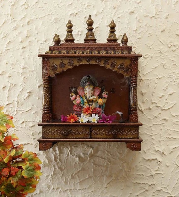 Indian Handcrafted Wall Hanging Wooden Pooja Temple vintage Hand