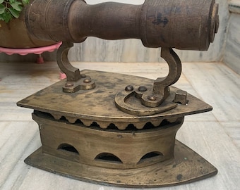 Antique Brass Charcoal Iron: Rustic Laundry Room Decor