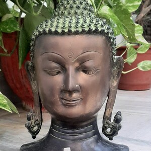 Brass Buddha Head Statue/Hand Carved Decorative Tibetan Figurine/Buddhist Meditation/Vintage Religious Figure/Festival Decor/Buddhism Idol