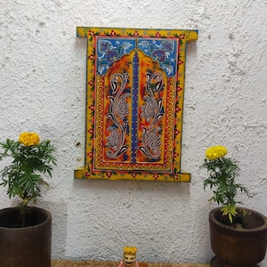 Indian Art Vintage Wall Hanging Decorative Wooden Hand Carved Multi Colour Beautiful Painted Jharokha Frame Decoration Antique Vintage Panel