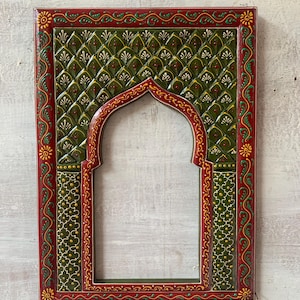 Wall Hanging Indian Mehrab Frame/Decorative Jharokha Hand-Painted Wooden Jharokha/Traditional Indian Frame for Home Decor and Festival Gifts