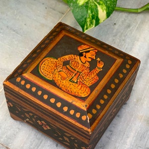 Vintage Beautiful Wooden Painted Box/Indian Royal Painted Jewelry Box/Storage Box/Indian Black Trinket Box/Multicolored Old Box Container