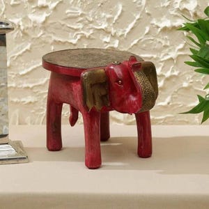 Wooden And Brass Fitted Handmade Elephant Stool,Miniature Decorative Elephant Shape Stool,Home Decor,And Indian Furniture