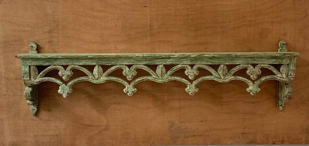 Hand-carved Wooden Wall Shelf: Antique Farmhouse Decor (15.5” X 55.5” X ...