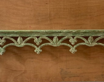 Hand-Carved Wooden Wall Shelf: Antique Farmhouse Decor (15.5” X 55.5” X 6”)