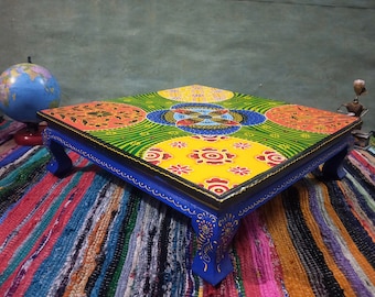 Hand Painted Wooden Chowki: Indian Style Low Table, Festival Gift