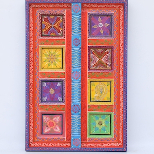 Carved Colorful Wooden Window/Ethnic Jharokha Wall Art/Hand-Painted Jharokha/Decorative Indian Frame/Wall Hanging Decor/Ethnic Wall Decor