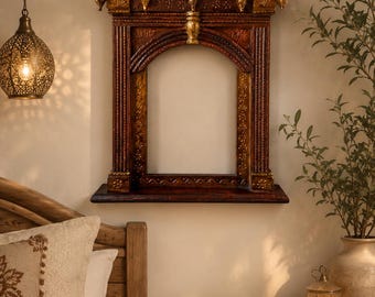 Set of 4 Hand Carved Wooden Temple Frames - Indian Wall Hanging