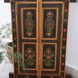Decorative Wall Hanging Jharokha/Green Floral Painted Wooden Window/Handmade Rajasthani Handicrafts/Wooden Window/Wall Jharokha Panel Decor