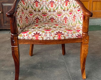 Carved Acacia Wood Armchair: Traditional Indian Furniture Decor