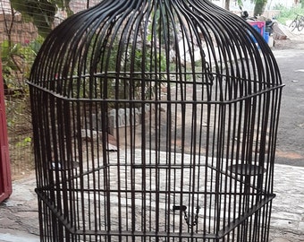 Retro Metal Garden Cage: Vintage Outdoor Accent/Classic Heavy Hanging Bird Cage/Unique Black Iron Bird Cage-Home Decor/Pinjara with Chain