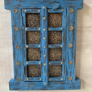 Blau Gemalter Jharokha Fenster Rahmen: Indische Wanddeko