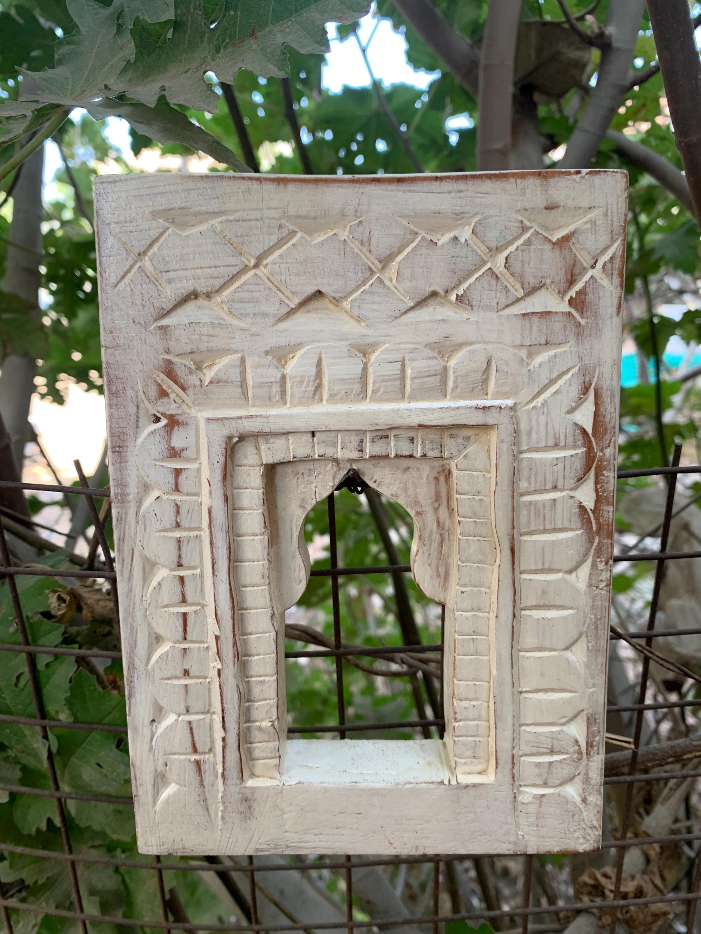Indian Window Frame Hand Carved Wooden Jharokha Window Frame | Rustic Indian Wall Hanging ...