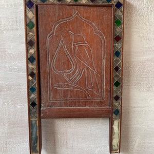 Antique Indian Wall Mirror: Brown Distressed Wood Frame