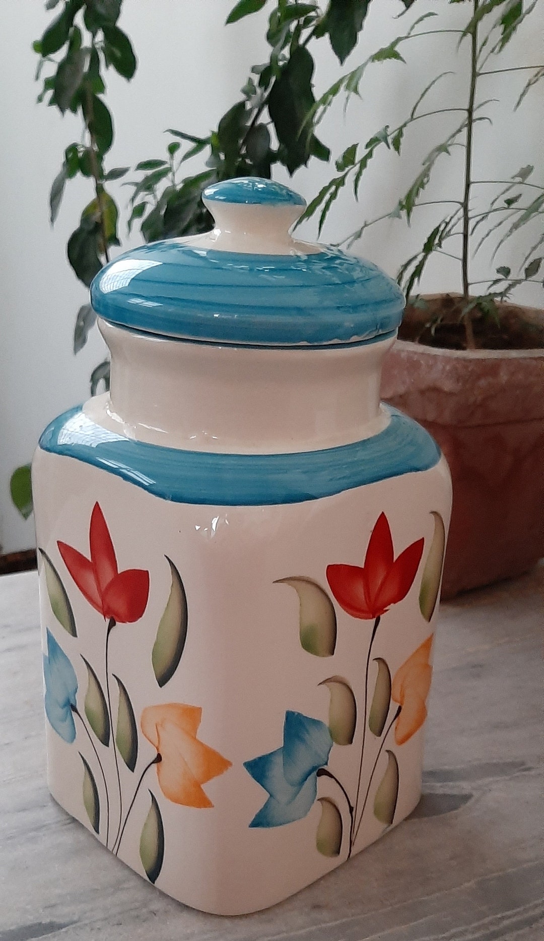 Beautiful Ceramic Pickle Jar/multicolor Floral Food Container Etsy