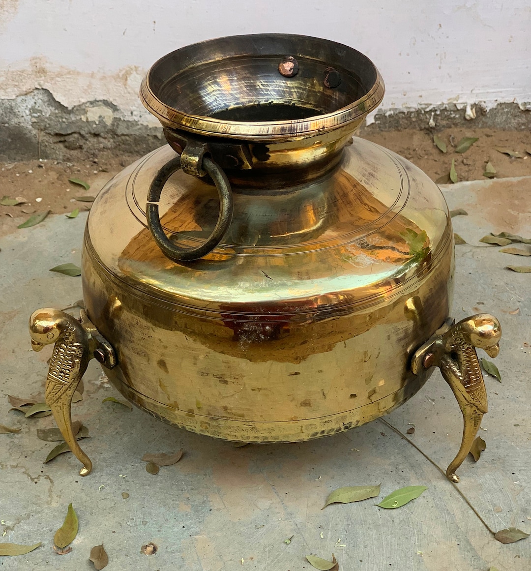 アンティーク 真鍮製 大型壺 花瓶 オリエント骨董 37cm インド 美術品