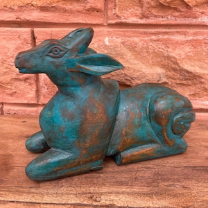 Handmade Painted Bull Statue/Wooden Cow Figurine/Carved Wooden Farm Animals/Wooden Holy Nandi Cow Figure/Rustic Home Decor/Farmhouse Decor