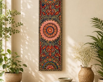 Handbemaltes Holzpaneel | Boho-Mandala-Wandkunst, indische Blumendekoration
