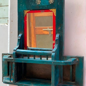 Antique Blue Painted Wall Mirror: Distressed Indian Decor