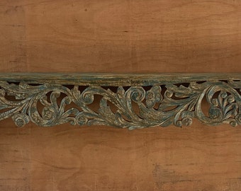 Hand Carved Wood Wall Shelf: Vintage Indian Decor