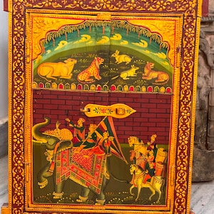Royal Procession Painting Frame/Old Wooden Window/Wall Hanging Jharokha/Antique Frame/Indian Furniture/Wall Decor/Traditional Ethnic Window