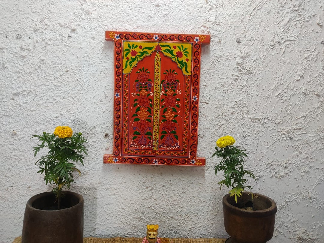 Indian Window Frame Orange Embossed Jharokha Wall Hanging: Handmade Indian Window Frame - Etsy
