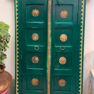 Green Painted Wooden Window/Wall Hanging Brass Fitting Frame/Handmade Heavy Jharokha/Wall Decor/Festival Decor Gift/Wall Door/Home Decor