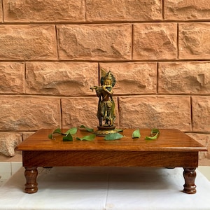Traditional Indian Bajot/Hand Polished Wooden Chowki/Small Decorative Table/Chowki Stool/Low Table for Puja,Plant Stand or Entryway Decor