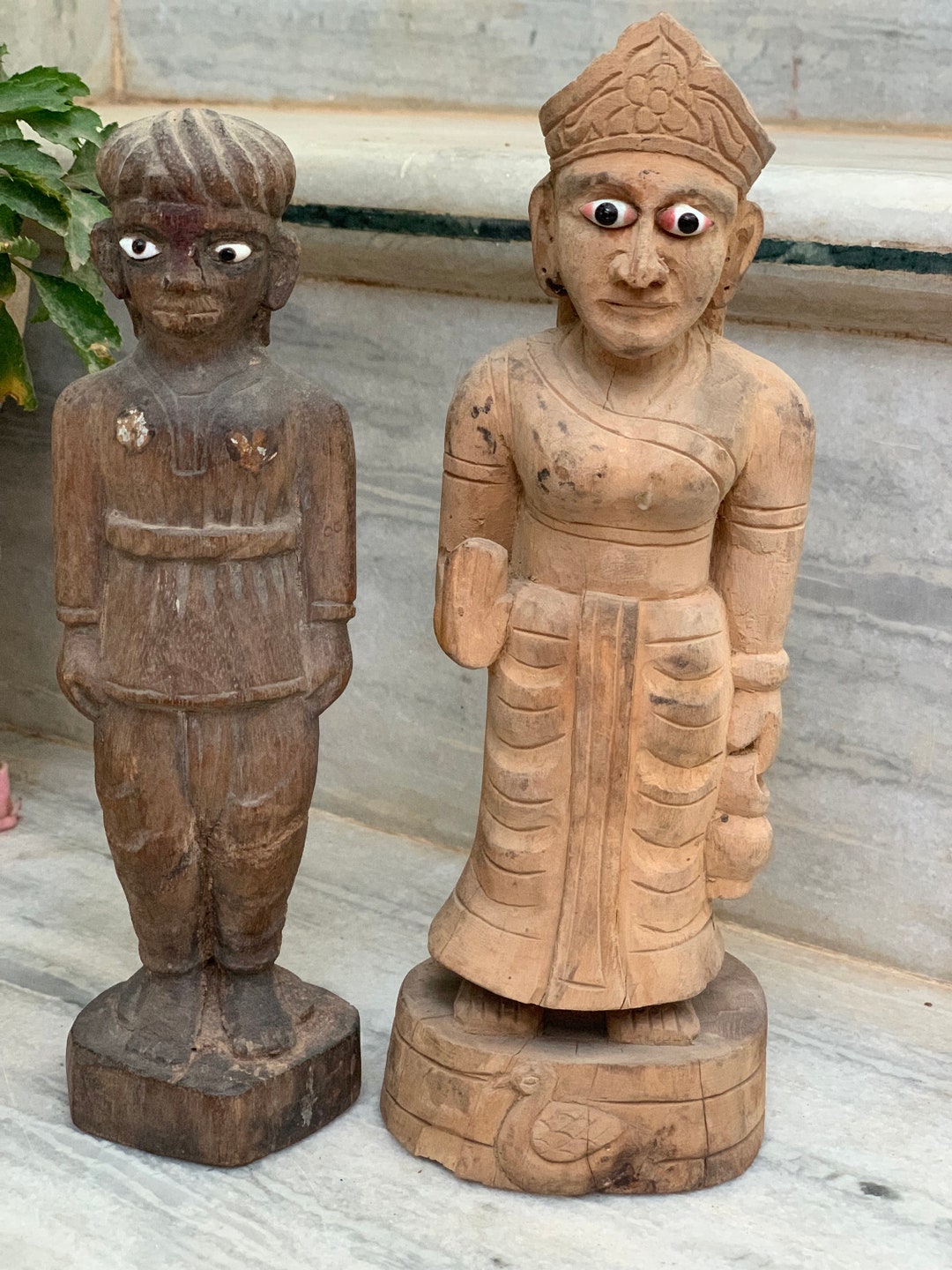 Vintage Wooden Man Woman Statue/hand Carved Set of 2 Figurine/indian ...