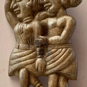 Hand Carved Wooden Couple Statue/Wall Hanging Man and Woman Panel/Vintage Painted Indian Tribal/Wall Decor/Indian Handicraft/Home Decor