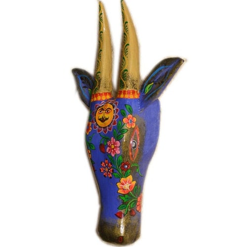Vintage Wooden Hand Painted Nandi/Cow/Bull shops Head Face Mask,Wall Hanging,Ethnic Home Decor,Handcrafted Wall Art,Home And Living Room Decor
