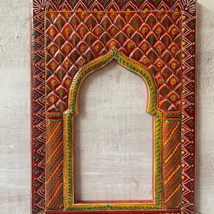 Wall Hanging Indian Mehrab Frame/Decorative Jharokha Hand-Painted Wooden Jharokha/Traditional Indian Frame for Home Decor and Festival Gifts