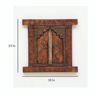 Handmade Wooden Wall Window/Wall Hanging Jharokha/Home Decor/Embossed Painted Jharokha/Wooden Ethnic Frame/Indian Furniture/Antique Finish image 2