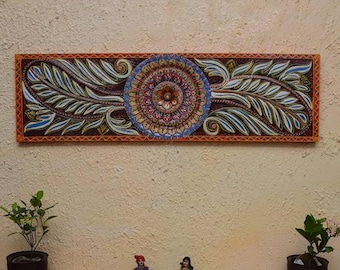 Handcrafted Wooden Wall Panel: Antique Finish Folk Art