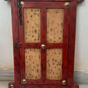 Wooden Red Window/Brass Flowers Fitting/Indian Doors And Window/Hand Painted Jharokha/Indian Frame/Festival Decoration/Living Room Decor