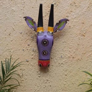 Hand Painted Wooden Nandi Bull/Cow Animal Face Statue/Wall Hanging Wooden Mask/Home Decor/Multicolor Wooden Bull/Ethnic Indian Handicrafts