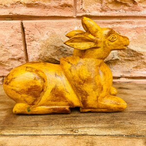 Hand Painted Wooden Cow Figurine/Rustic Folk Farmhouse Decor/Yellow Cow Statue/Animal Figure/Home Decor/Wood Nandi/Indian Holy Cow Statuette