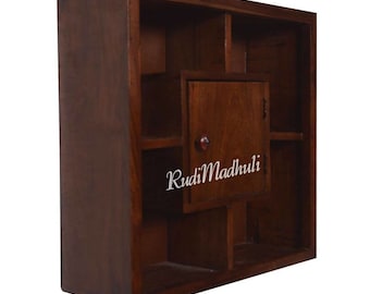 Handmade Mango Wood Wall Cabinet: Antique Style Storage Shelf