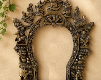Antique Brass Prabhavali Wall Hanging|Handcrafted Hindu Temple Arch Frame I Religious Wall Accent