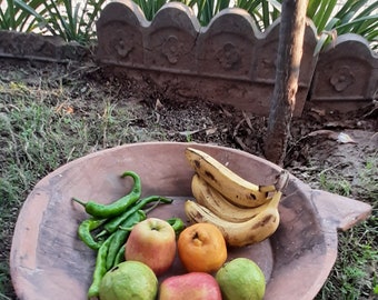 Hand Carved Wooden Plate: Antique Indian Fruit Platter, Kitchen Decor