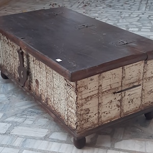 Handmade Carved Wood Treasure Chest: Rustic Antique Trunk
