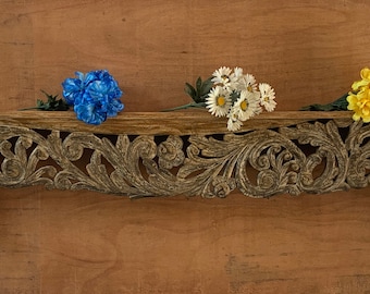 Antique Carved Wooden Wall Shelf: Handmade Indian Decor