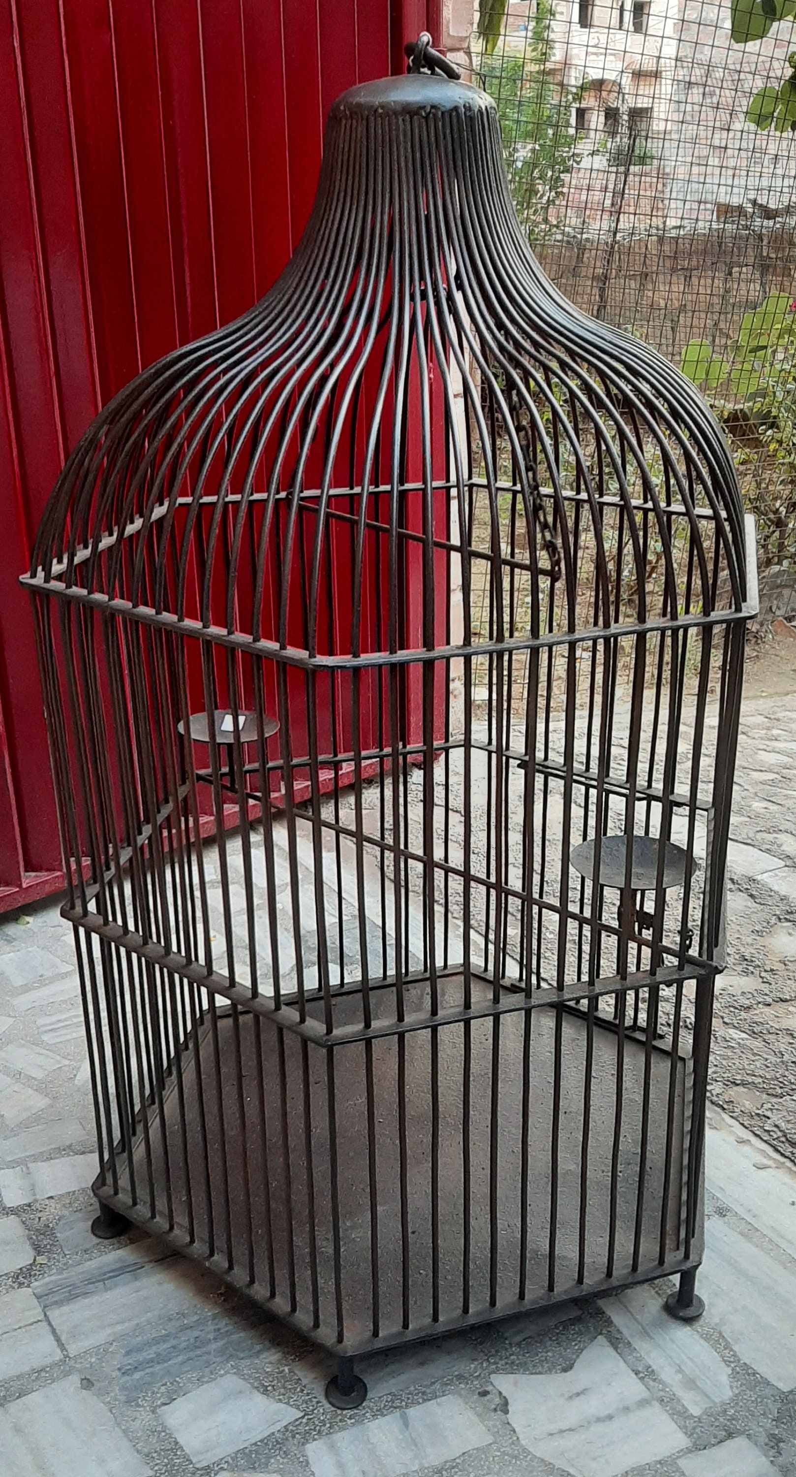 Vintage Metal Decorative Outdoor Cage/heavy Hanging Bird Cage/black Iron  Metal Bird Cage/big Pinjara With Chain/garden Cage From India 