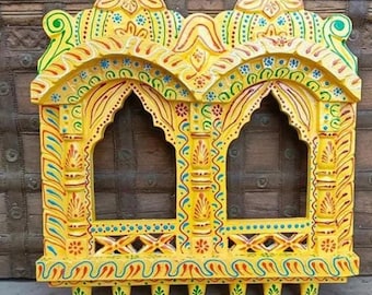 Hand-Painted Wooden Jharokha Frame: Indian Wall Hanging Decor
