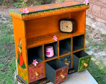 Hand-Painted Wooden Storage Cabinet: Antique Indian Cupboard