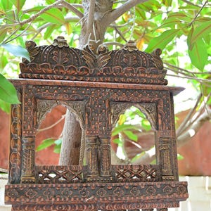 Antique Style Wooden Jharokha Frame/Hand Carved Temple Window Panel/Rustic Wall Hanging Decor/Traditional Old Jharokha/Vintage Home Decor