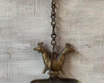 Vintage Brass Hanging Oil Lamp, Lord Head Statue Wall Decor