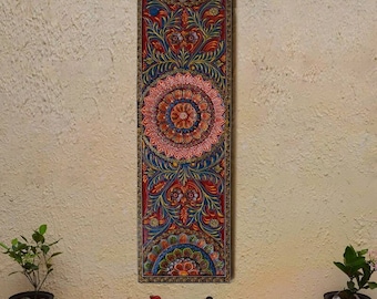 Hand-Painted Wooden Wall Panel: Indian Ethnic Floral Design