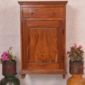 Handmade Carved Wooden Drawer Wall Cabinet Furniture Indian Antique Design Hanging Storage Unit Bed Living Room Side Table Selves